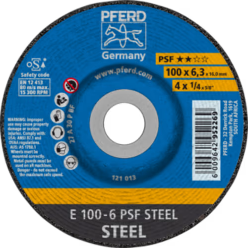 GRINDING DISC STL 100 X 6.0 PSF PFERD - FOR STEEL - UNIVERSAL LINE