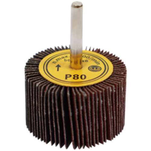 FLAP WHEEL 50 X 30MM 80G FB - MOUNTED 6MM SHANK (50MM DIA X 30MM WIDE)