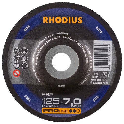 GRINDING DISC STL 125 X 7.0 RHOD - FOR STEEL - RS2 PRO-LINE