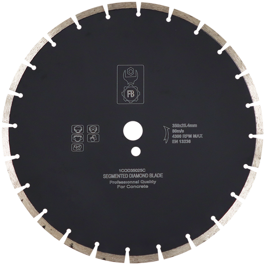 DIAMOND BLD 350MM SEGMENTED CONCRETE FB - 25MM BORE - WET/DRY CUT - CONCRETE