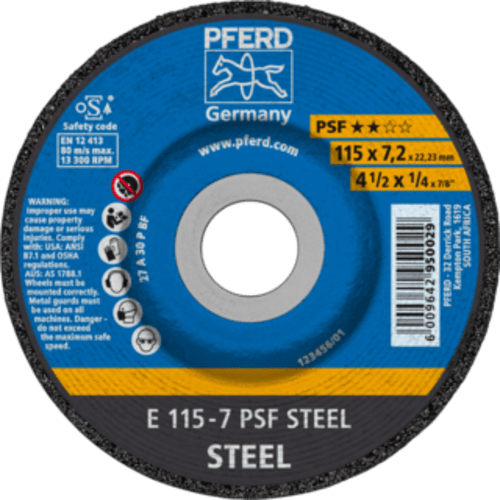 GRINDING DISC STL 115 X 7.0 PSF PFERD - FOR STEEL - UNIVERSAL LINE