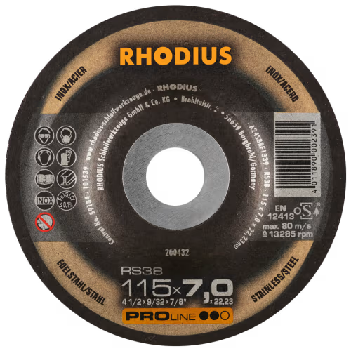 GRINDING DISC S/S 115 X 7.0 RHOD - FOR STAINLESS STEEL - RS38 PRO-LINE