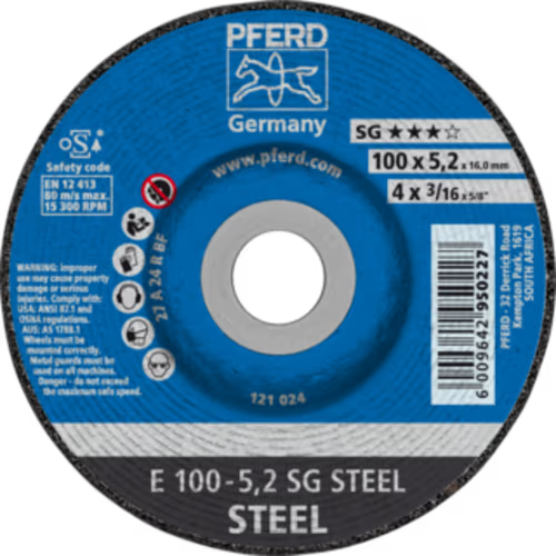 GRINDING DISC STL 100 X 5.0 SG PFERD - FOR STEEL - PERFORMANCE LINE
