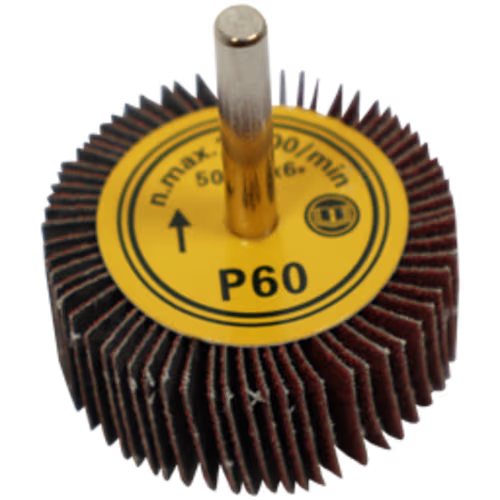 FLAP WHEEL 50 X 20MM 60G FB - MOUNTED 6MM SHANK (50MM DIA X 20MM WIDE)