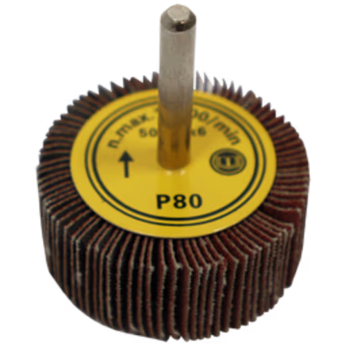 FLAP WHEEL 50 X 20MM 80G FB - MOUNTED 6MM SHANK (50MM DIA X 20MM WIDE)