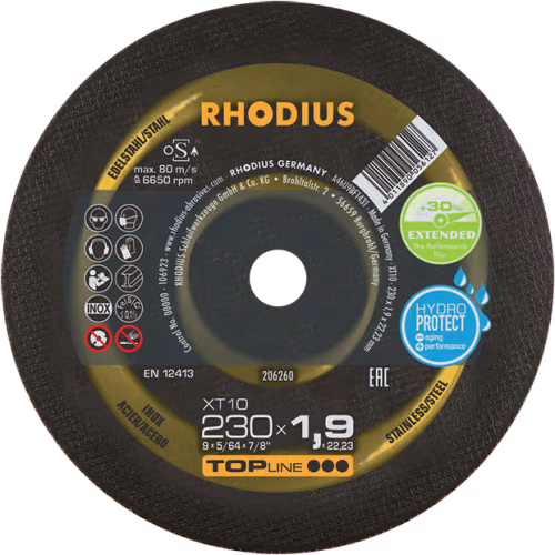 CUT OFF S/S 230X1.9X22 RHOD (25) - RHODIUS XT10 TOPLINE (INOX)
