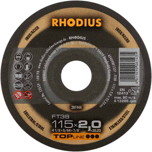 CUT OFF S/S 115X2.0X22 RHOD (25) - RHODIUS FT38 TOPLINE (INOX)