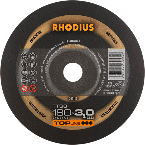 CUT OFF S/S 180X3.0X22 RHOD (25) - RHODIUS FT38 TOPLINE