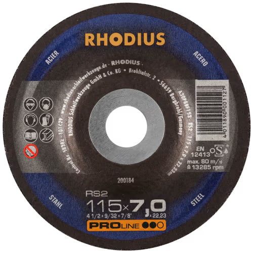 GRINDING DISC STL 115 X 7.0 RHOD - FOR STEEL - RS2 PRO-LINE