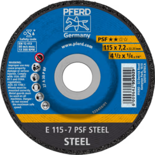 GRINDING DISC STL 180 X 7.0 PSF PFERD - DWS - FOR STEEL - UNIVERSAL LINE