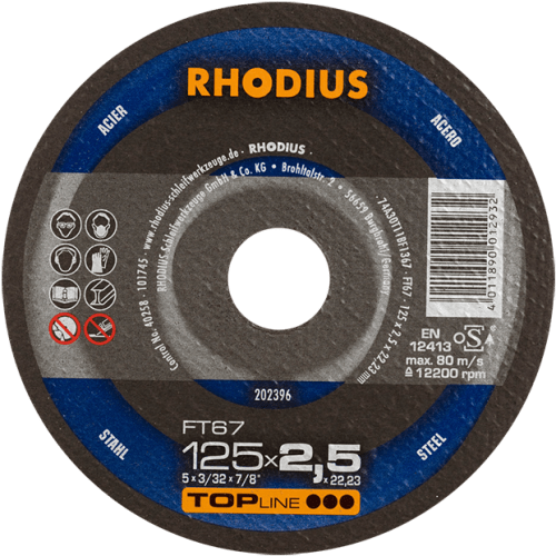 CUT OFF STEEL 125X2.4X22 RHOD (25) - RHODIUS FT67 TOPLINE