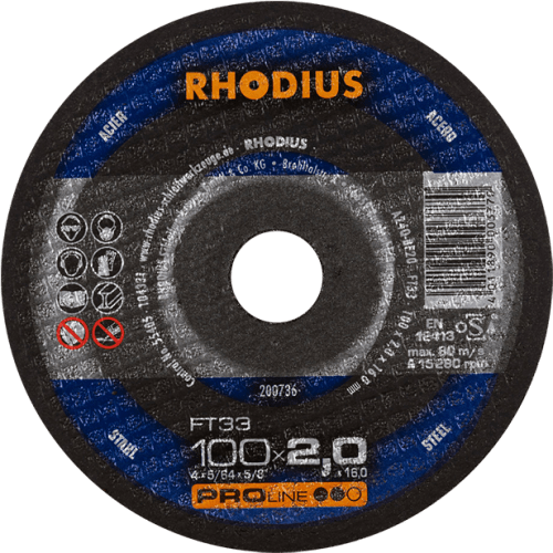 CUT OFF STEEL 100X2.0X16 RHOD (25) - RHODIUS FT33 TOPLINE