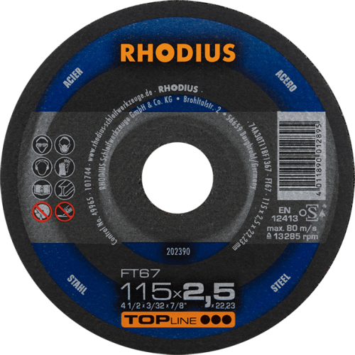 CUT OFF STEEL 115X2.4X22 RHOD (25) - RHODIUS FT67 TOPLINE