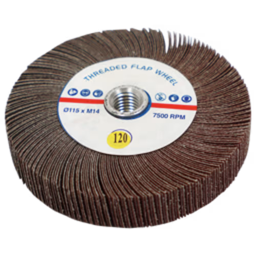 FLAP WHEEL 115 X 20MM 120G FB - M14 THREADED BORE