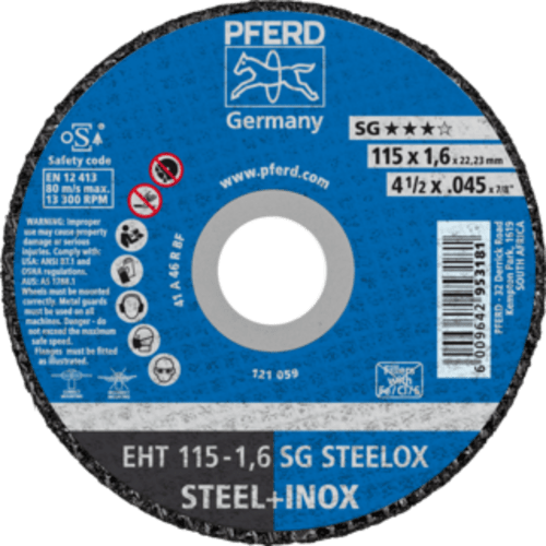CUT OFF S/S 115X1.6X22 SG PFERD - S/STEEL. SG = HIGH PERFORMANCE